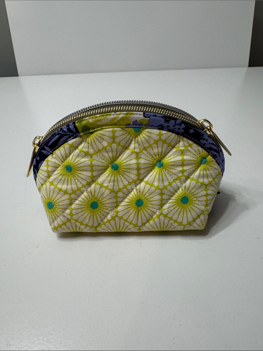 Floral Quilted Small Cosmetic Pouch - Yellow & Blue